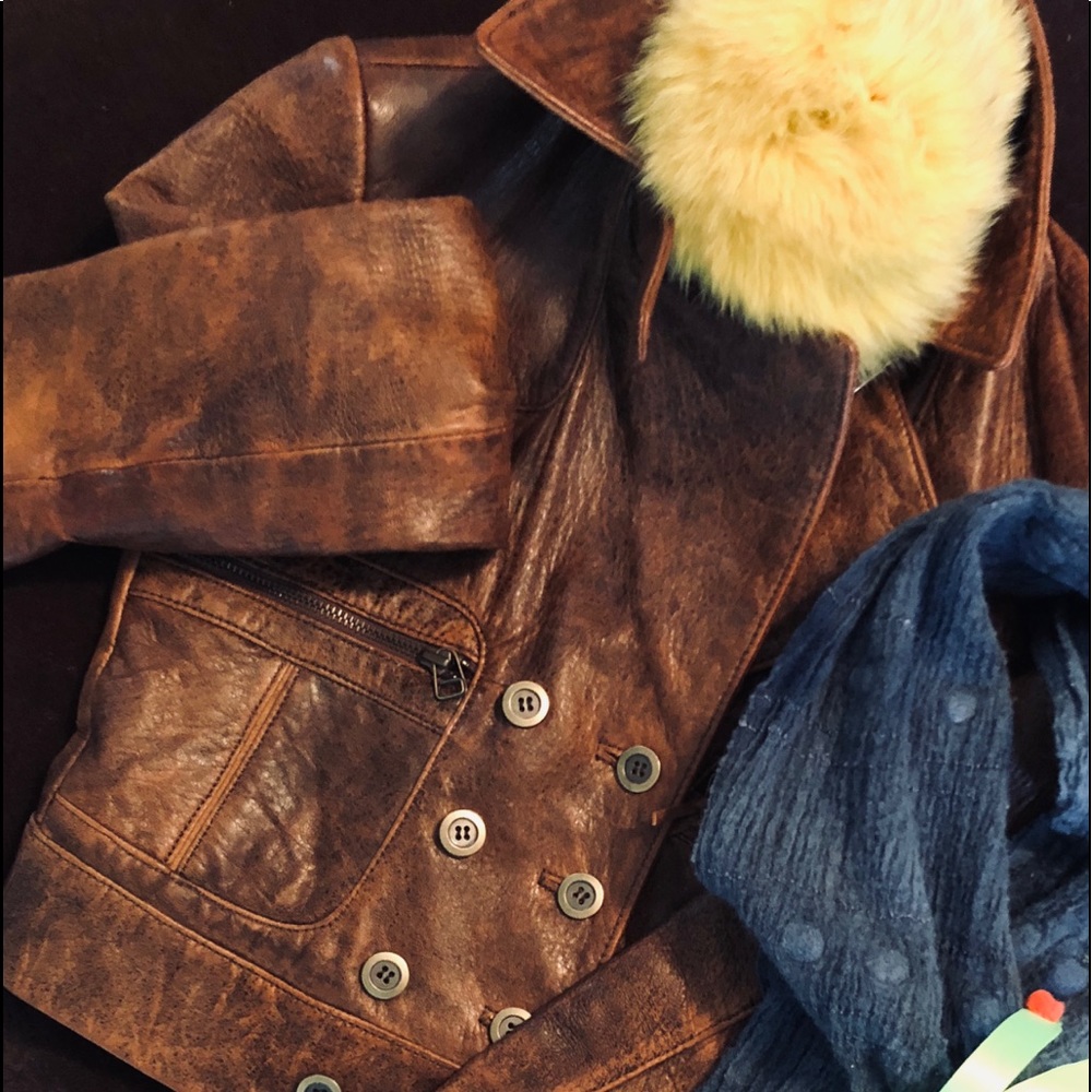 BcBG vintage brown leather bomber
